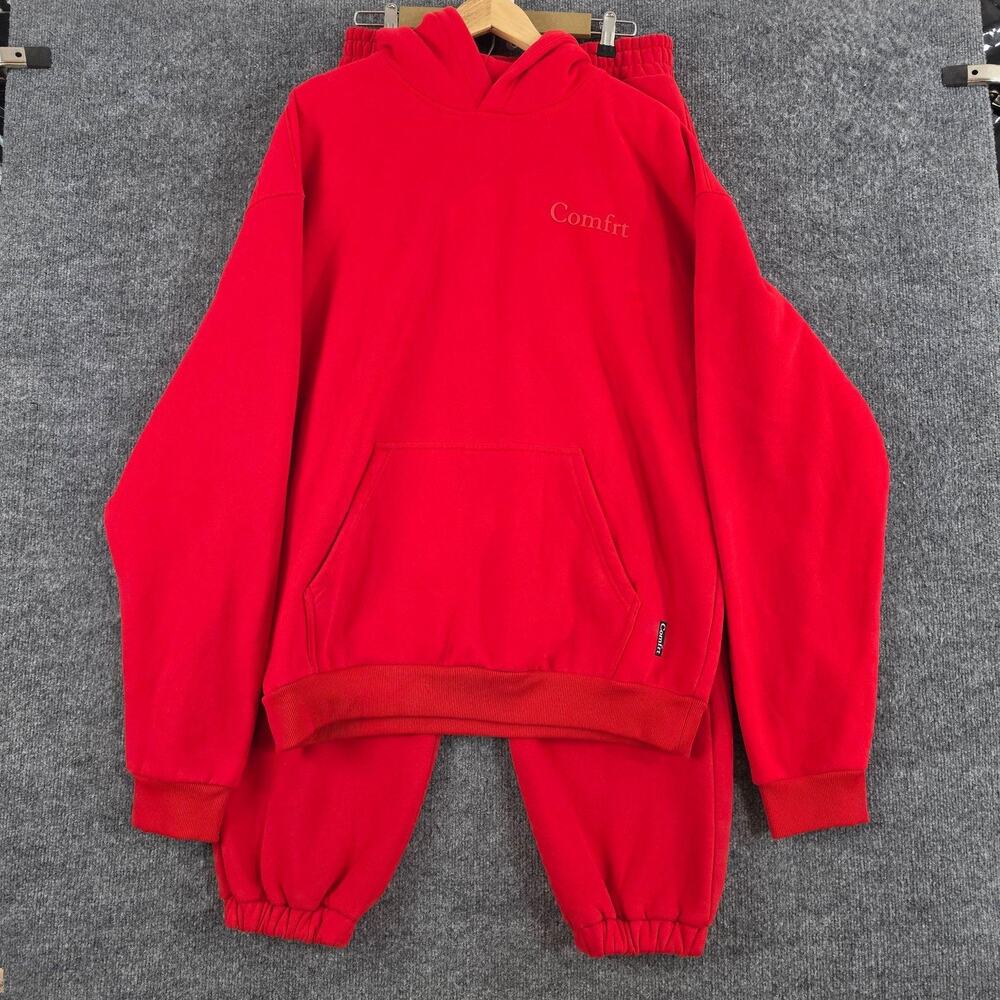 Comfrt Set Unisex XL Minimalist Red Fleece Hoodie Joggers Sweatsuit Set Lounge